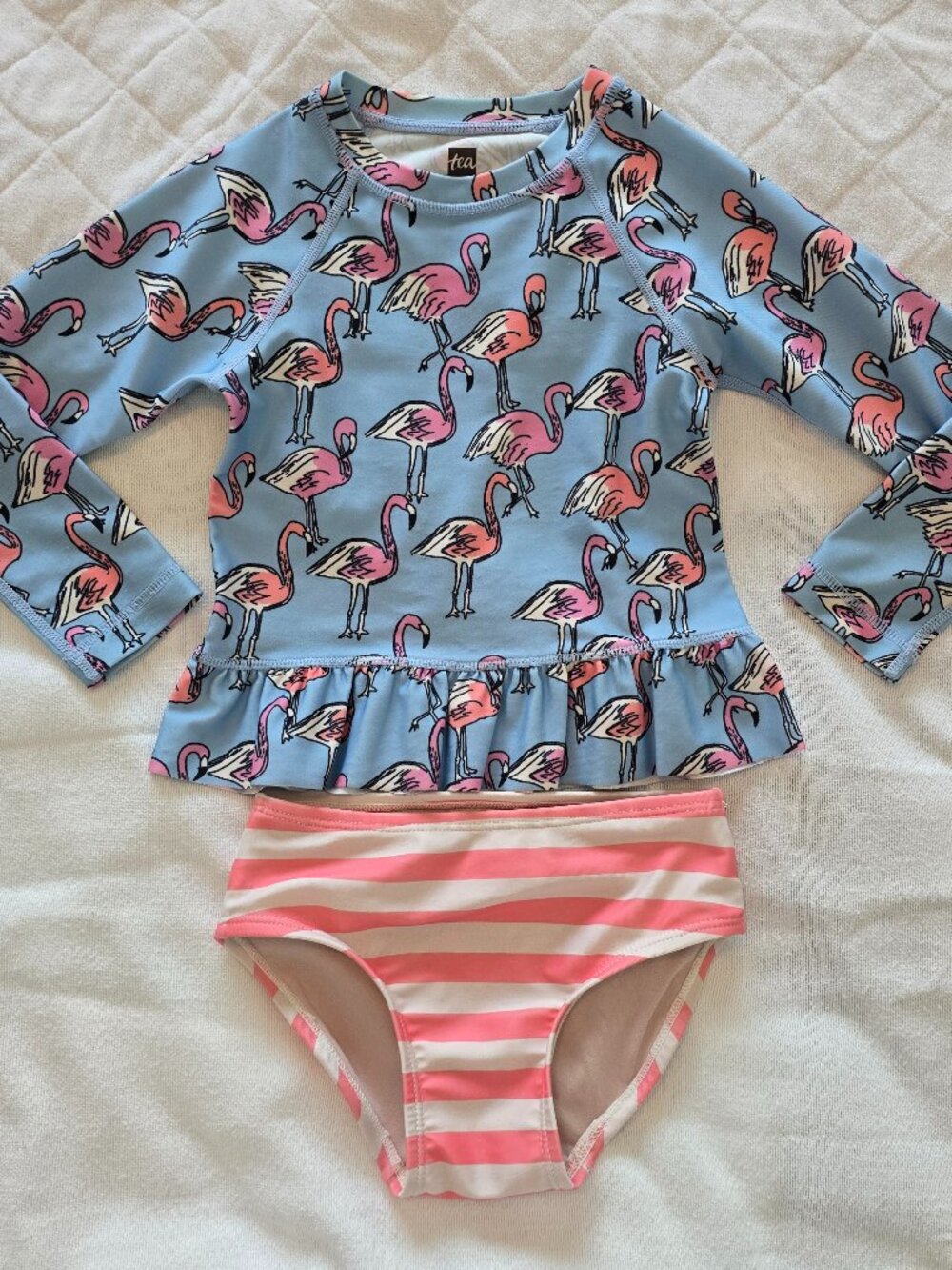 3T Tea Collection Rash Guard Baby Swim Set - Pink Flamingoe